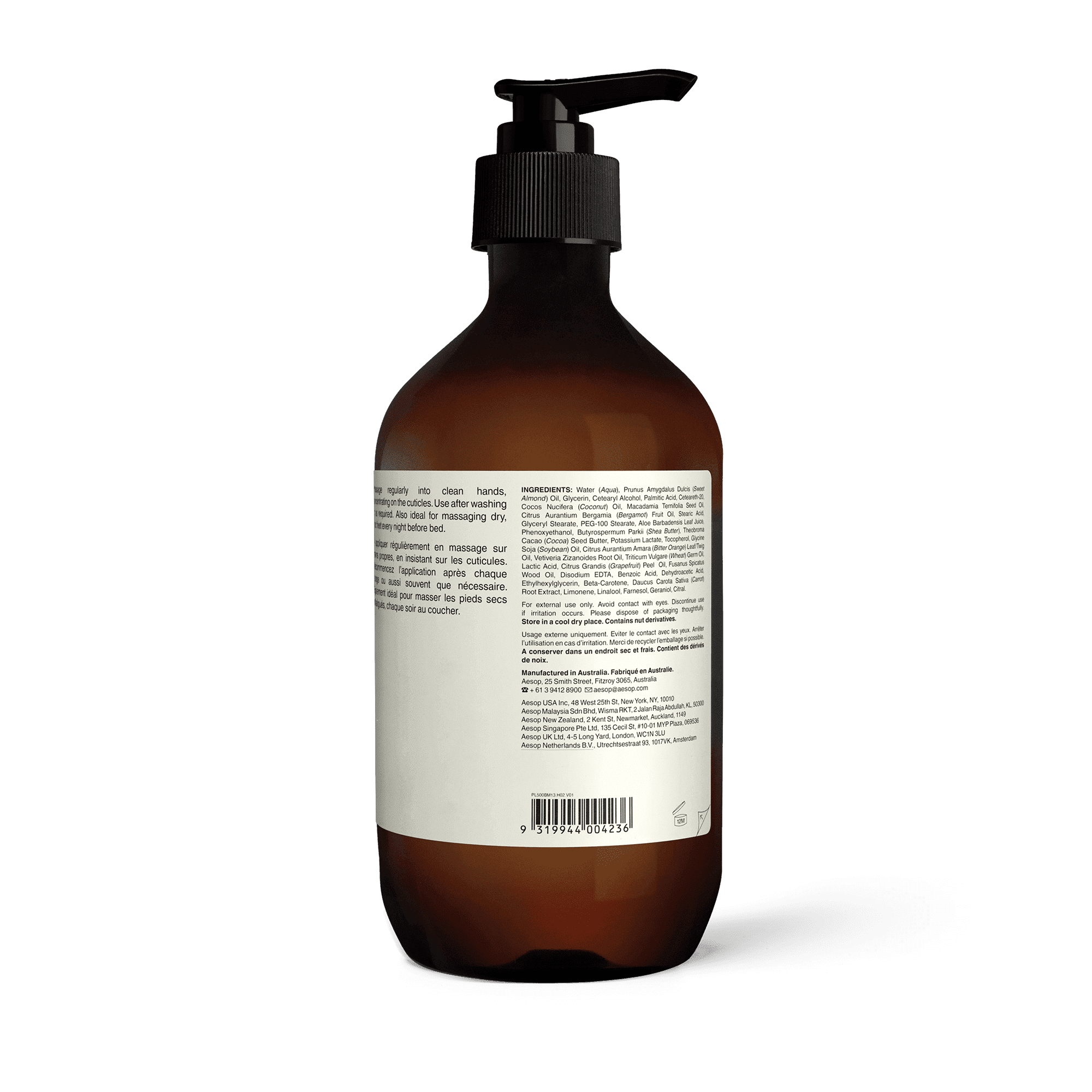 Aesop Reverence Aromatique Hand Balm bottle, reverse label